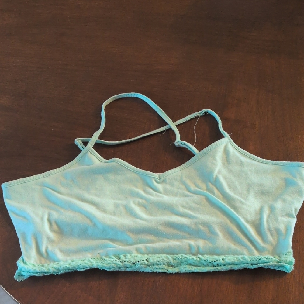 Light Blue Lace Trim Crop Top